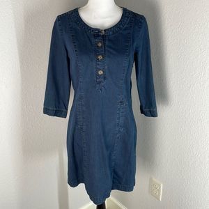 Boden denim button front quarter sleeve dress with side zip women’s size 10